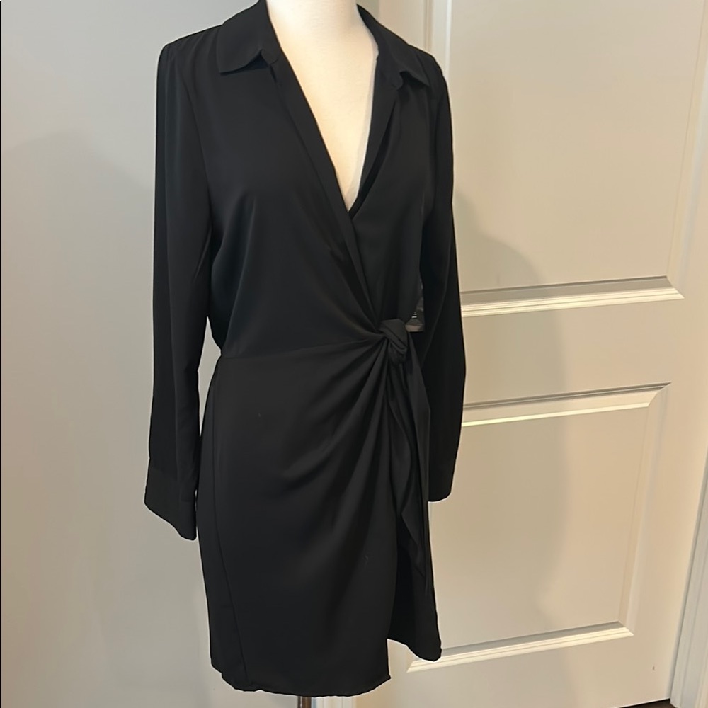 INC International Concepts Black Notched Collar Long Sleeve Dress NWOT